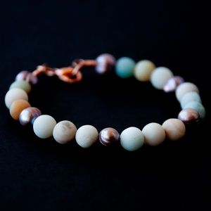 Beaded Bracelet, Amazonite beads with  fresh water pearls.